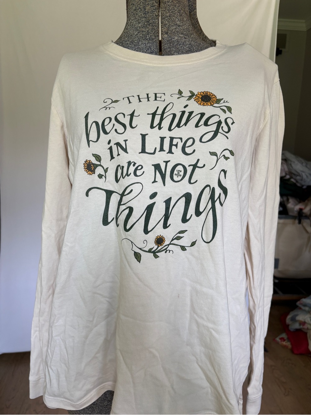 Life Is Good Cream Women's Crusher Tee with Brown Logo